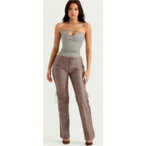 House of CB London Drew Vegan Faux Leather Lace Up Pants NWT NEW XS